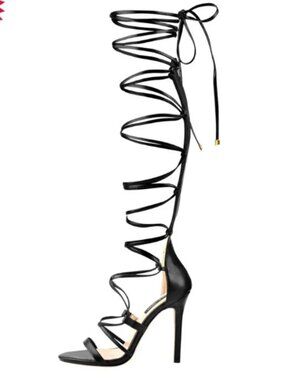 LISHAN Women Gladiator Knee High Lace Up Stiletto Sandals Open Toe Strappy Heels